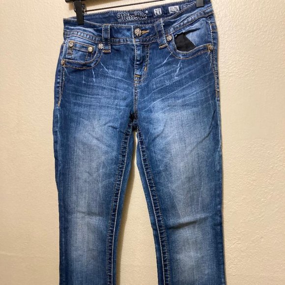 Y2K Miss Me Women's Mid Rise Slim Boot Rhinestone Embellished Jeans Size 27 - Picture 1 of 8